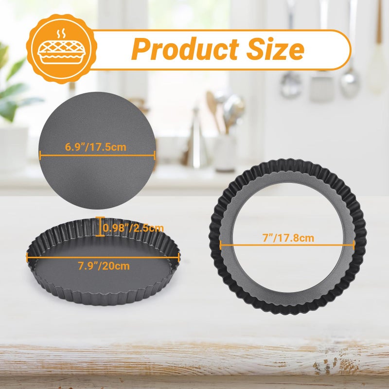 Beasea Mini Tart Pans for Baking, 2pcs 8 Inch Tart Pan with Removable Bottom Small Non Stick Carbon Steel Quiche Pie Pans for Oven Baking - Image 2